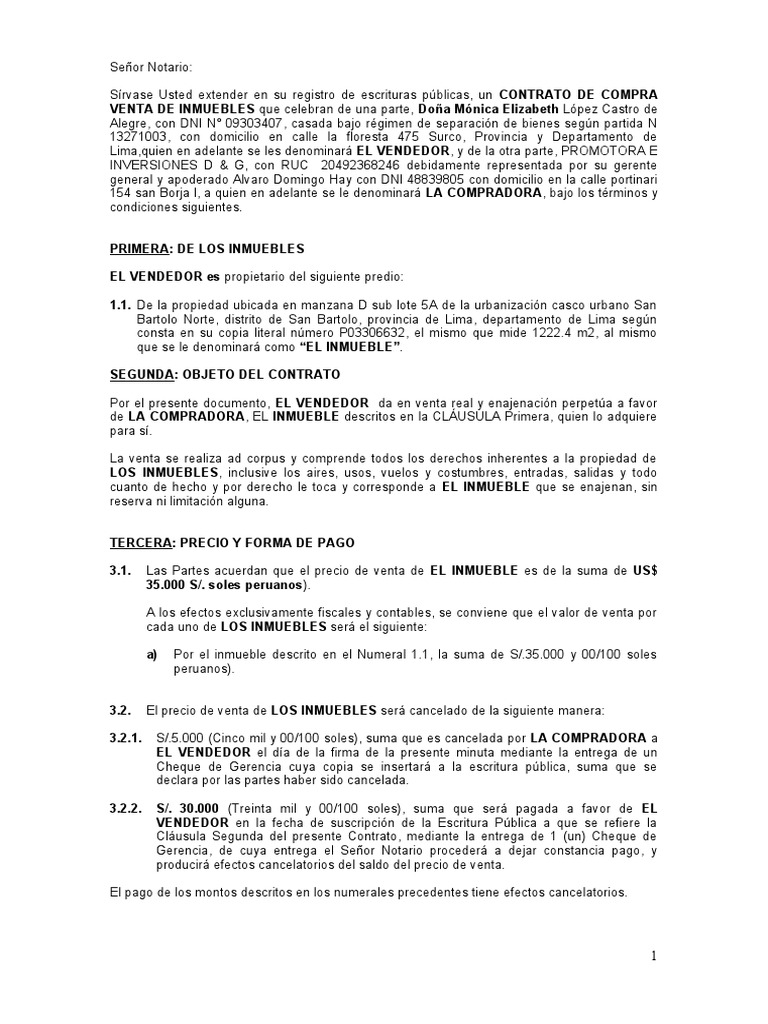 Modelo De Minuta De Compra Venta Mari Pdf Ley Común Derecho Privado