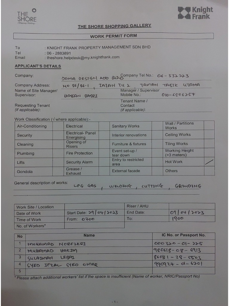 Work Permit LPG Gas PDF