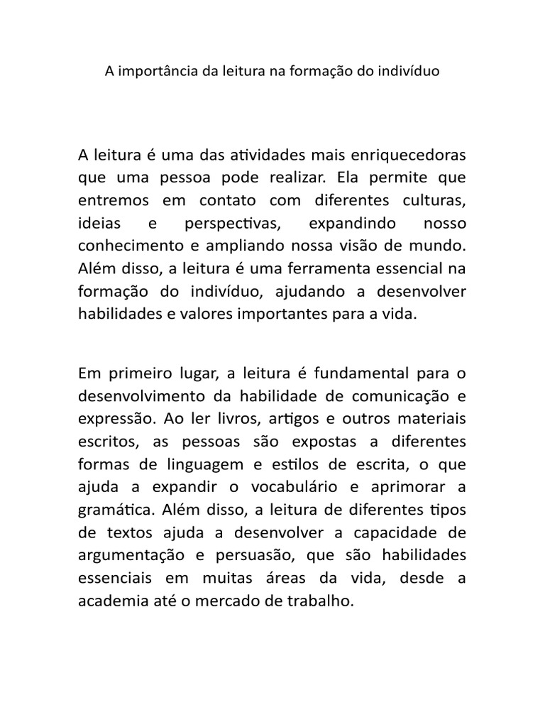 A Importância Da Leitura Na Formação Do Indivíduo | PDF