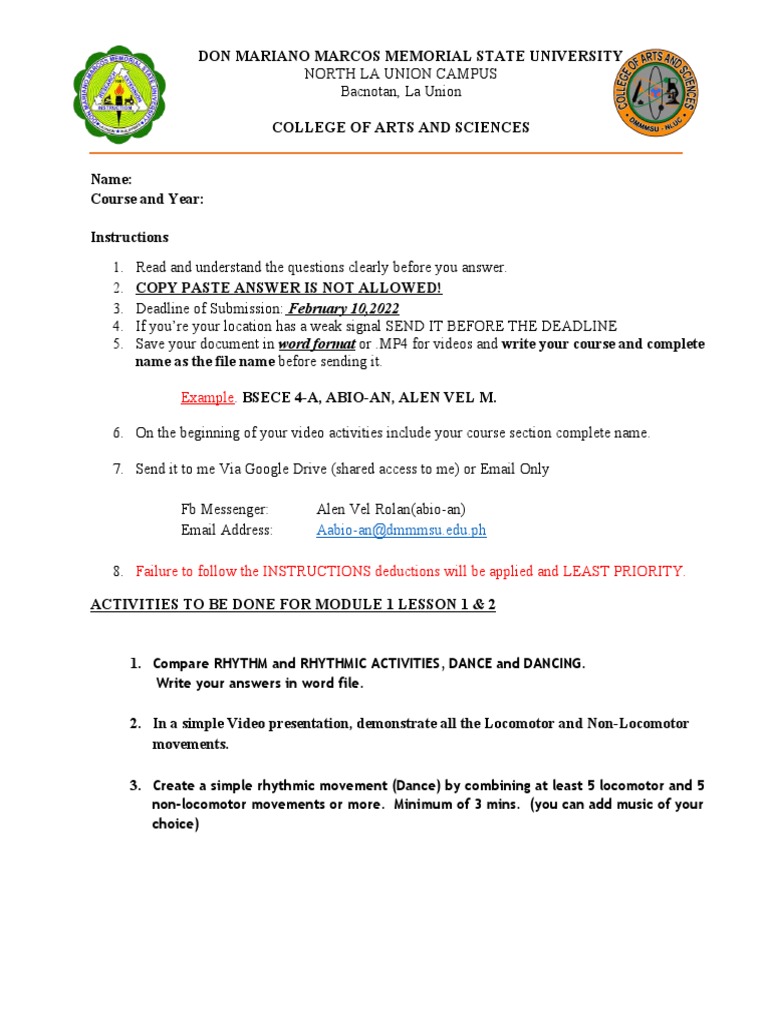 Module 1 Activities for Arts and Sciences | PDF | Language Arts ...