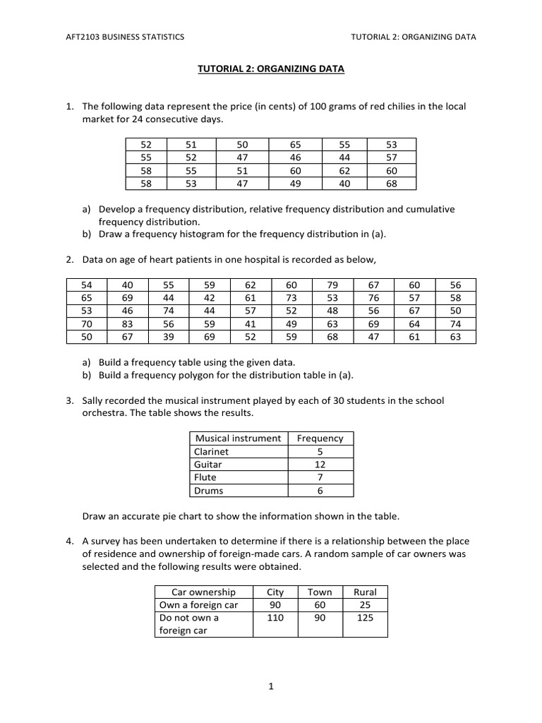Tutorial 2 Organizing Data | PDF | Statistics