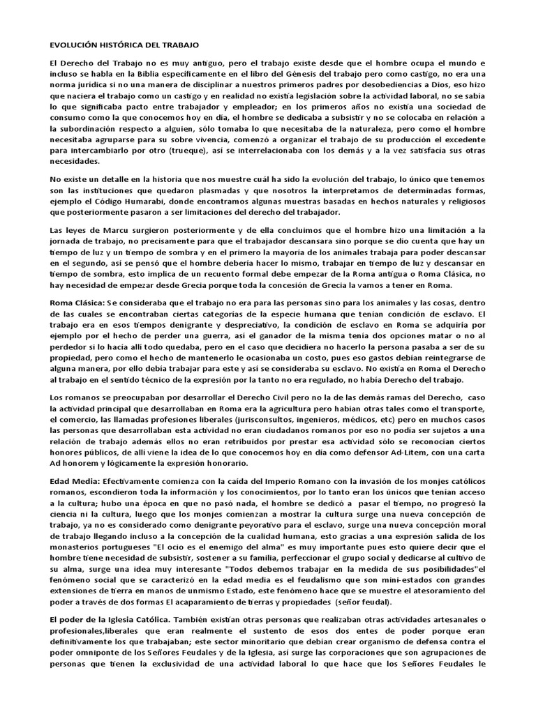 Evolución del Trabajo a lo Largo de la Historia | PDF | Derecho laboral ...