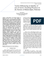 Analysis of Factors Influencing On Quality of Pedagogical Basis of Active Teaching Practices in Private and Public Sectors of Bahawalpur, Pakistan