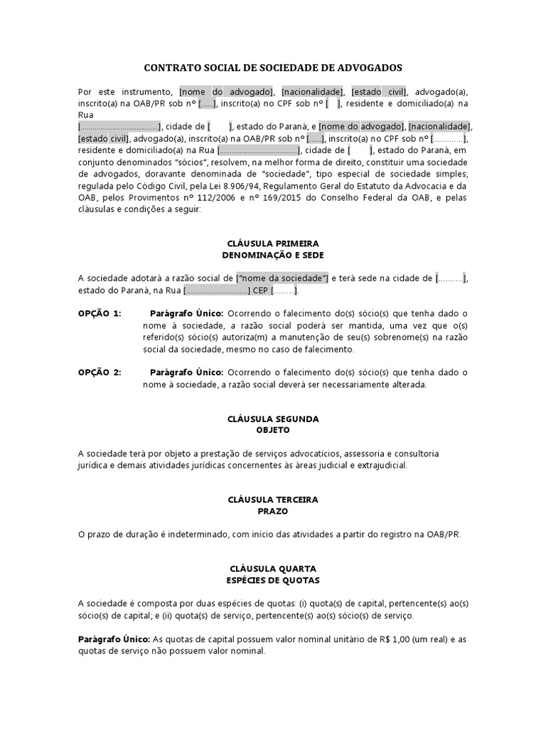 Contrato Social de Sociedade de Advogados | PDF | Advogado | Balancete