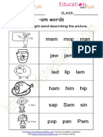 Am Word Family Worksheet 6 PDF