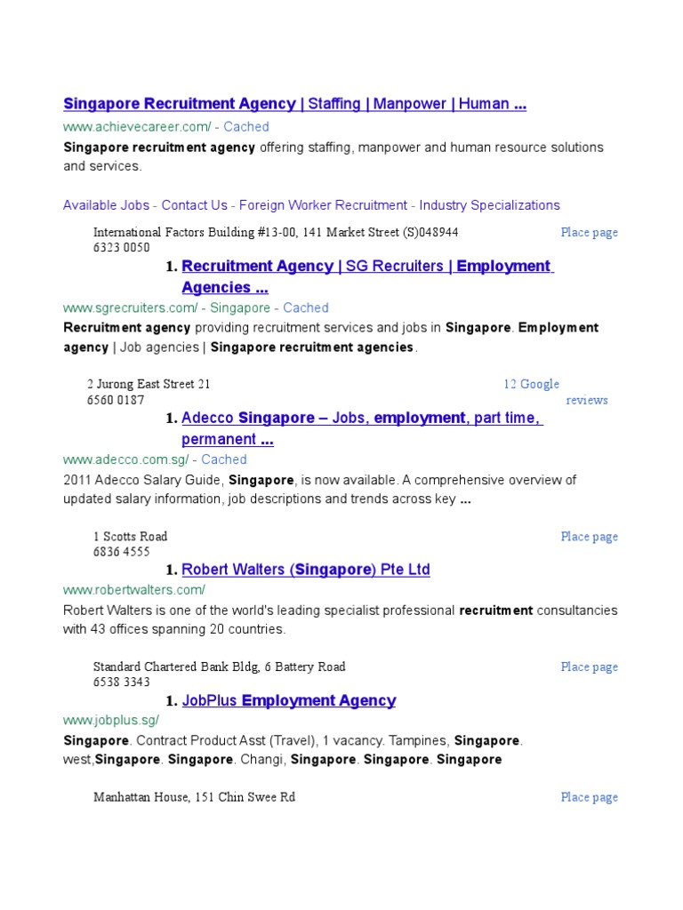 Singapore Recruitment Agencies | PDF