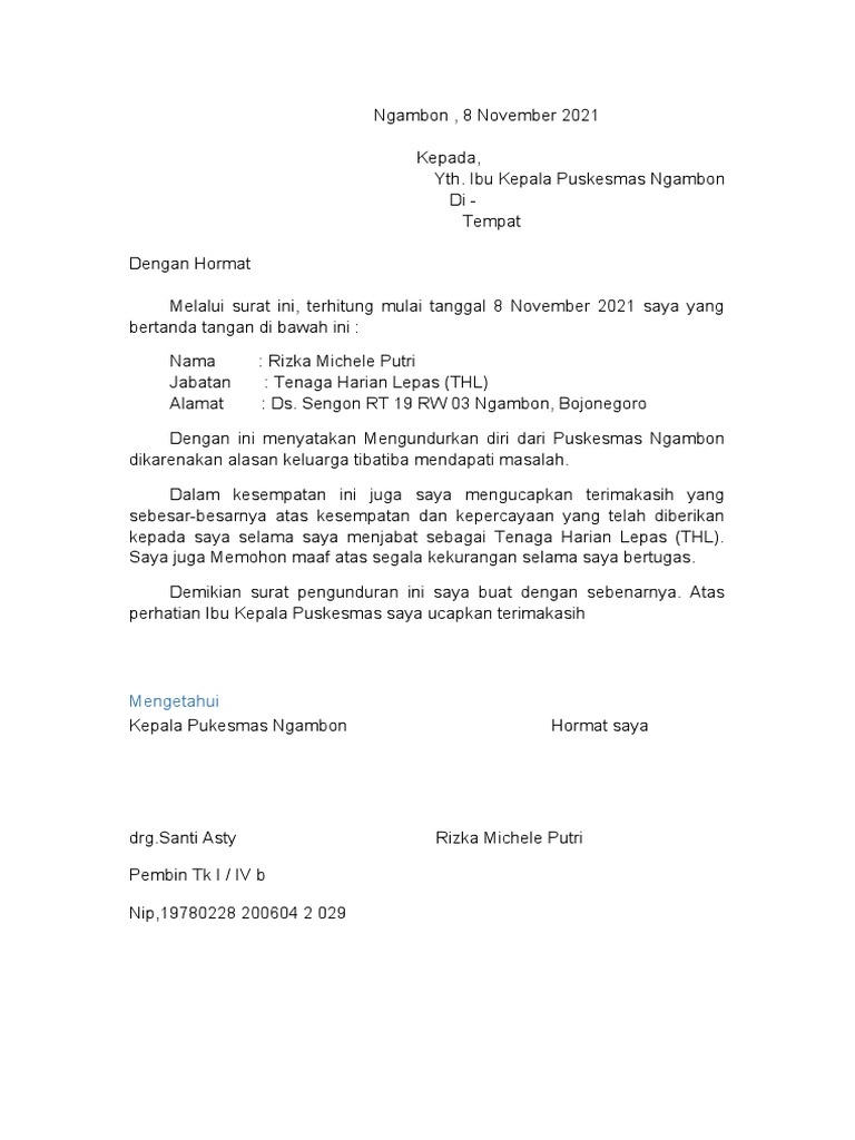 Surat Pengunduran Diri | PDF