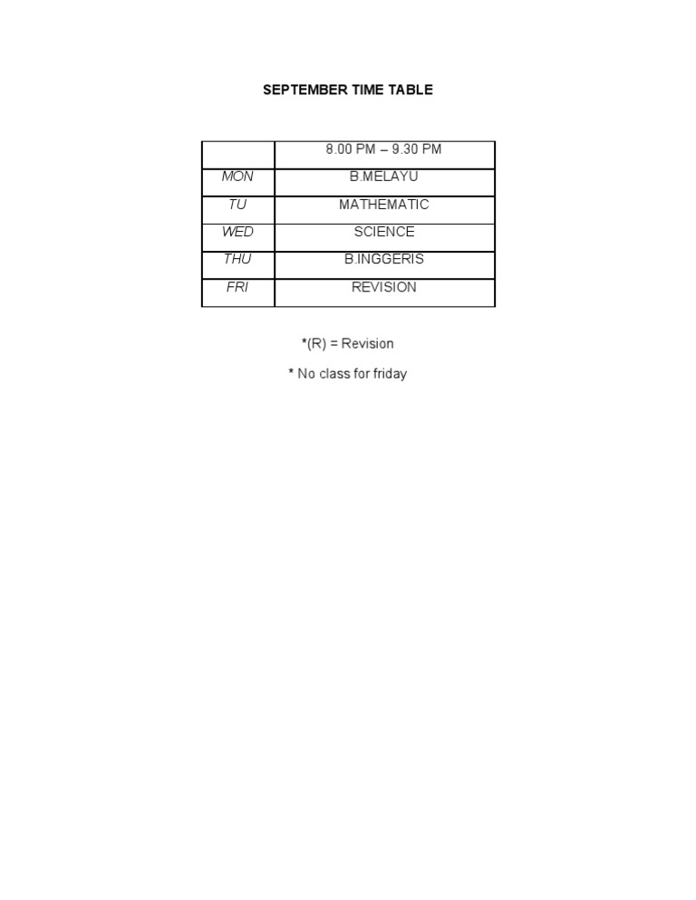 September Class Schedule | PDF