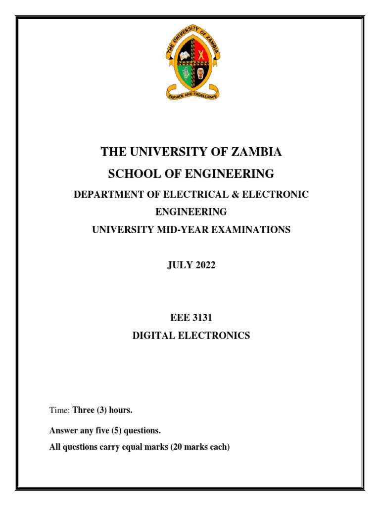 UNZA EEE 3131 Digital Electronics Exam | PDF | Logic Gate | Computer ...