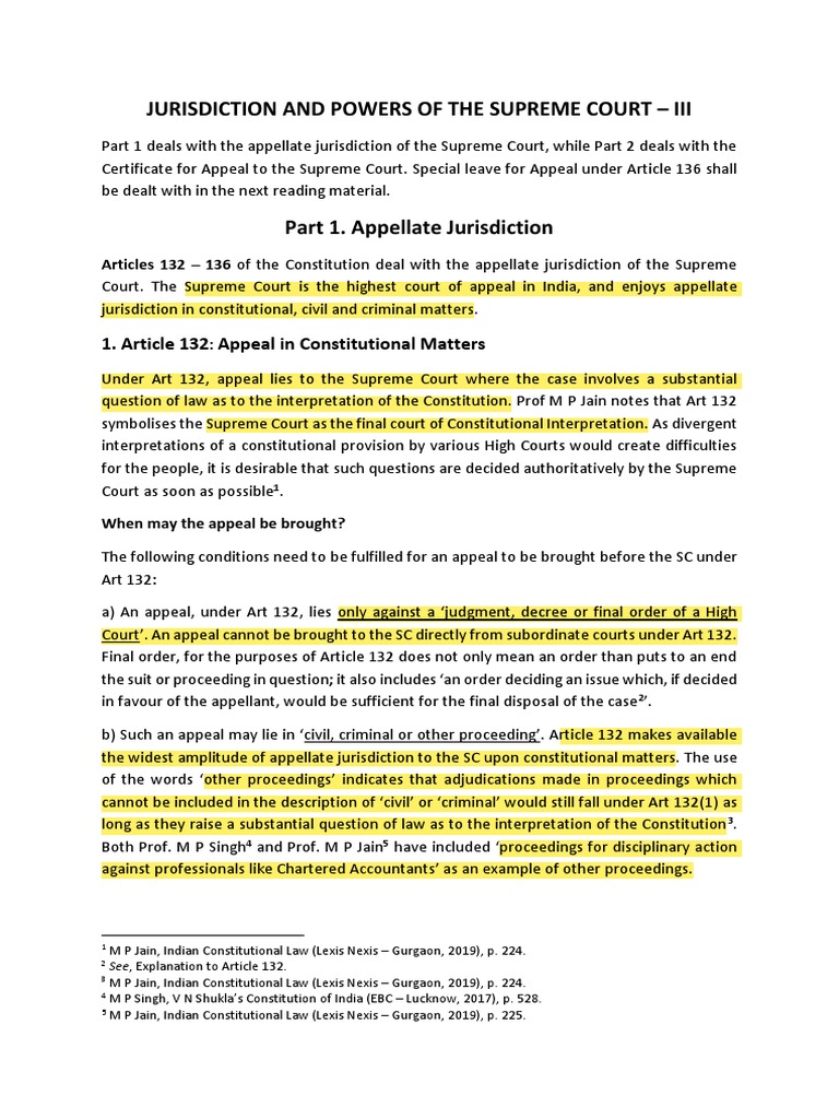 Appellate Jurisdiction of SC PDF Appeal Supreme Courts