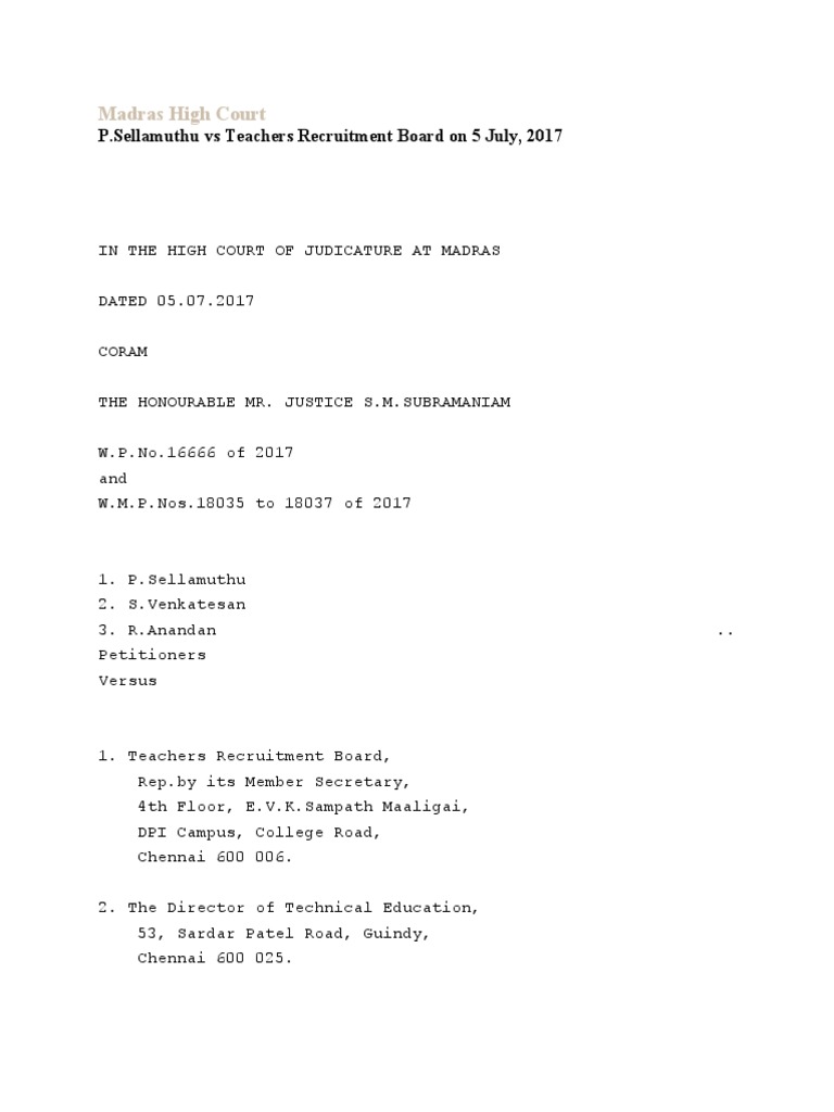 Madras High Court PDF Academic Degree Bachelor s Degree