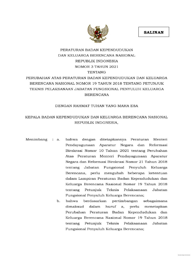 Perban BKKBN No 3 Tahun 2021 Perubahan Atas Perban BKKBN No 19 Tahun