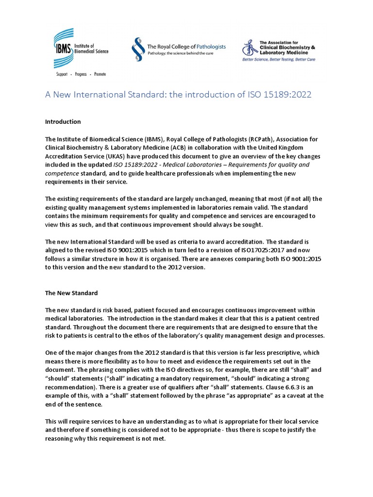 Iso15189 A Position Paper Final | PDF | Medical Laboratory | Risk