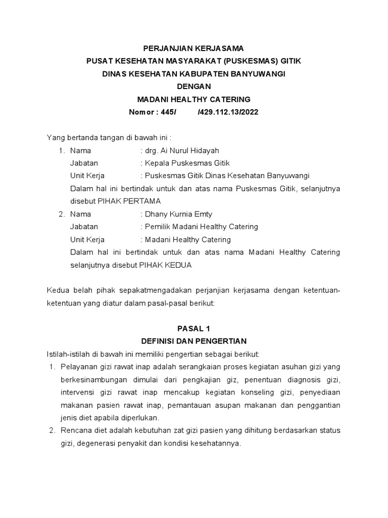Perjanjian Kerjasama Catering Pdf
