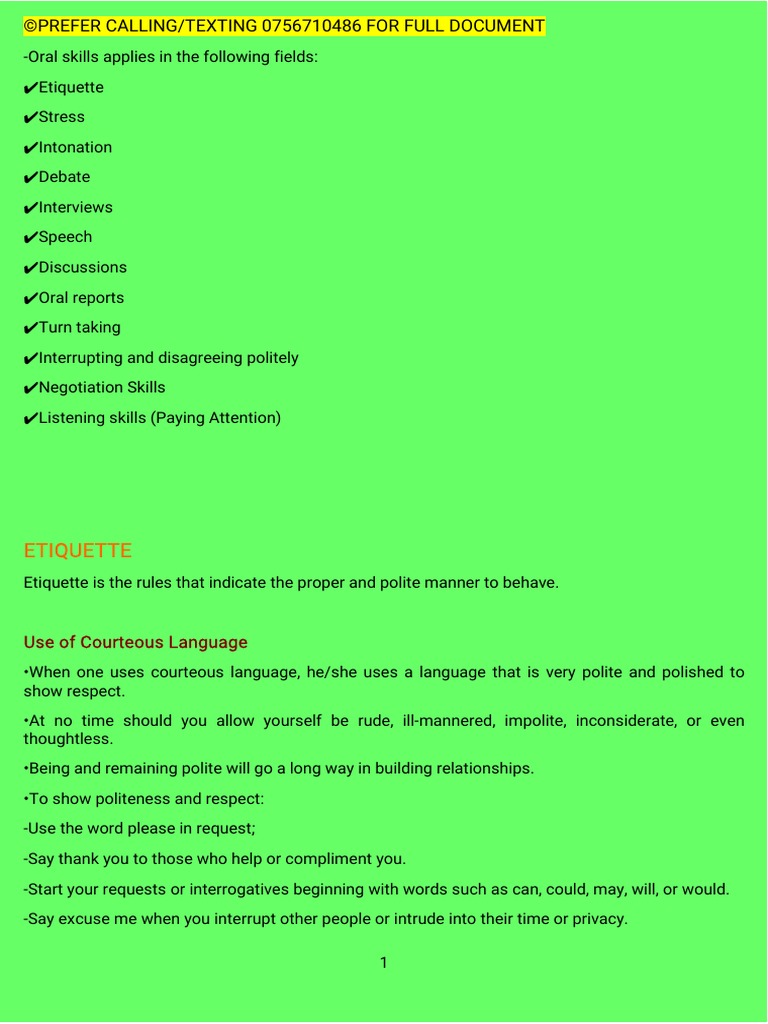 Oral Skills Notes | PDF