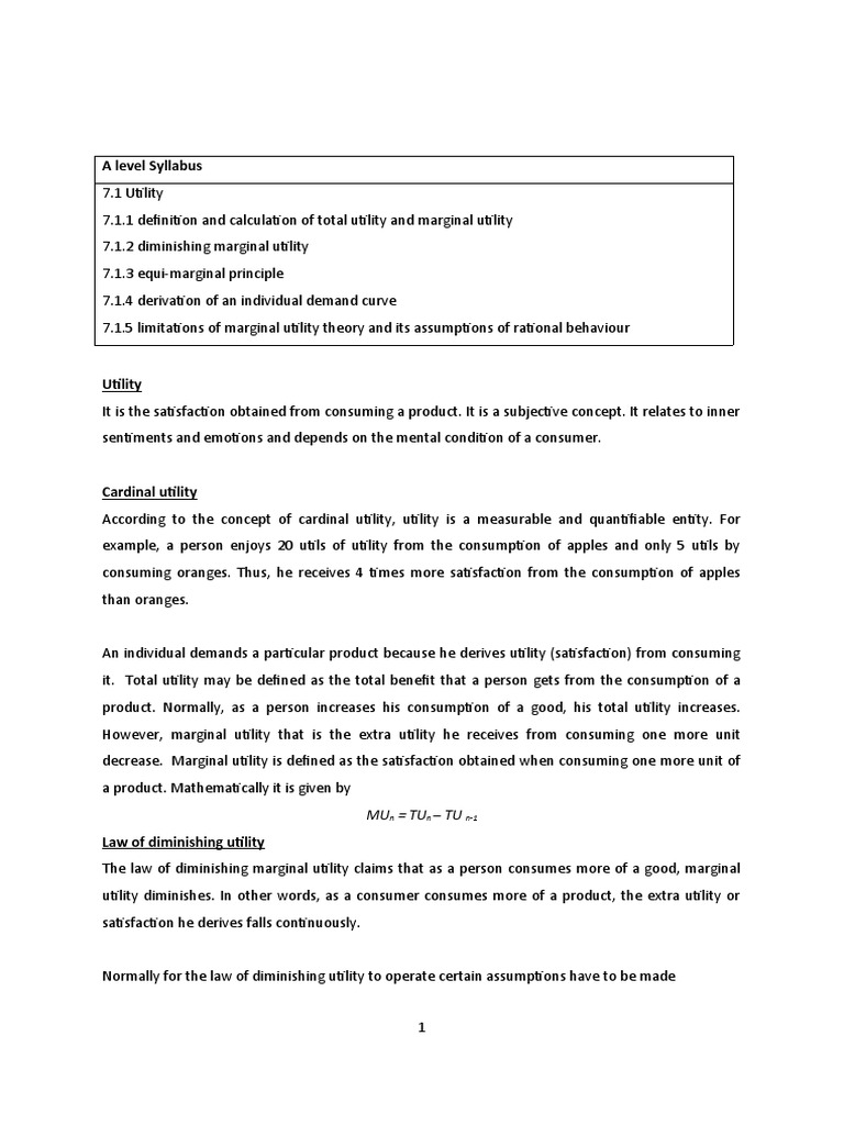 Various A-Level Economics Notes | PDF | Utility | Demand