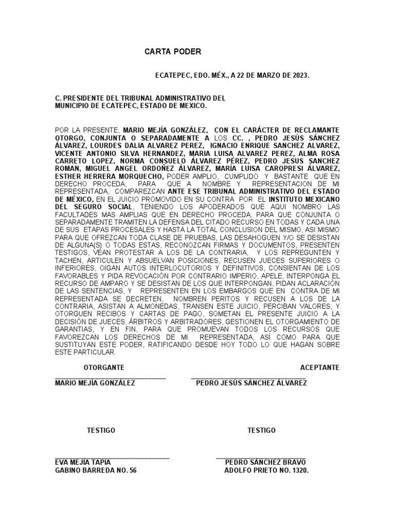 Carta Poder de Mario Mejía González | PDF | México | Gobierno