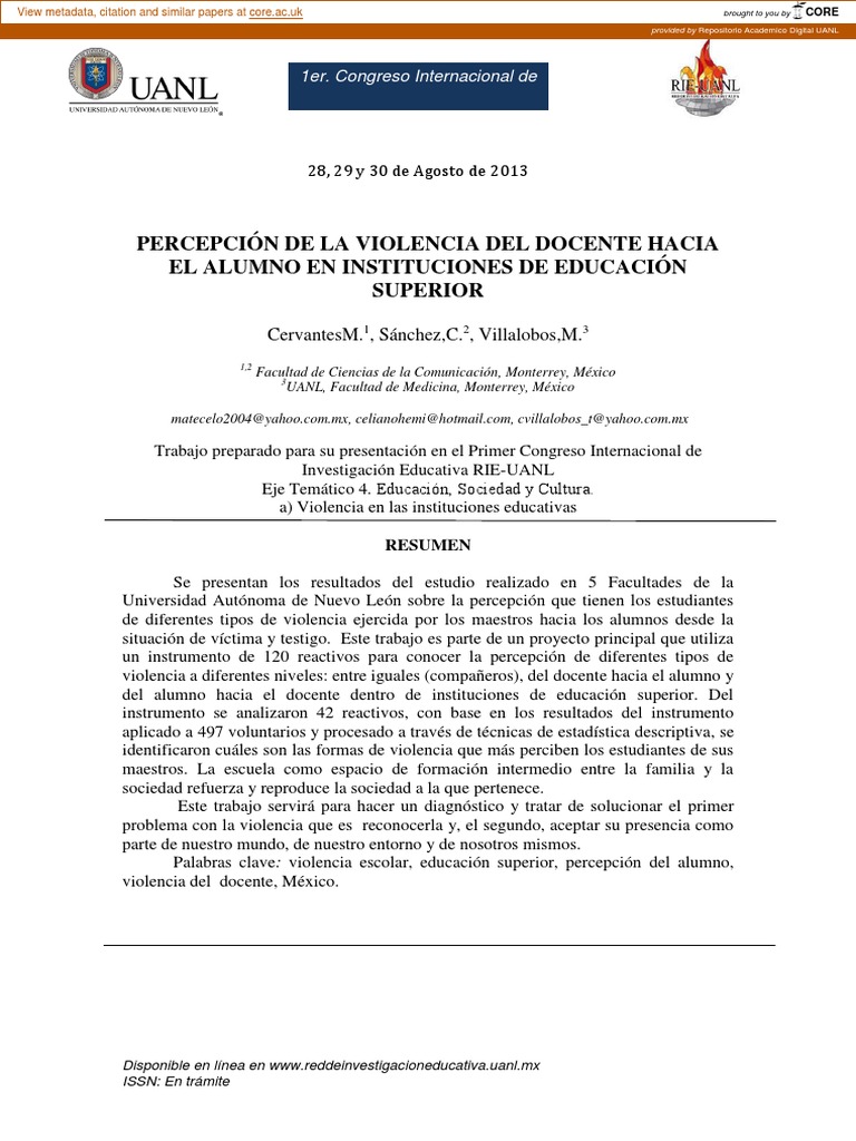 Violencia Del Docente Hacia El Estudiante76597215 Pdf Violencia
