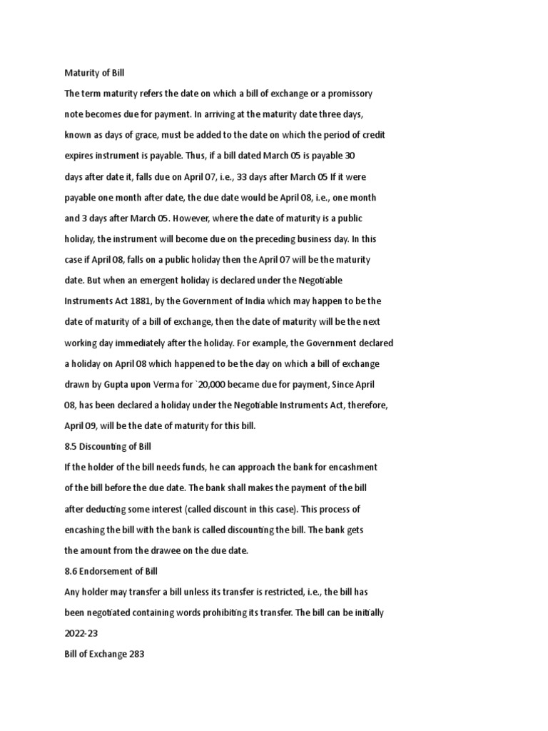 Maturity if a bill pdf
