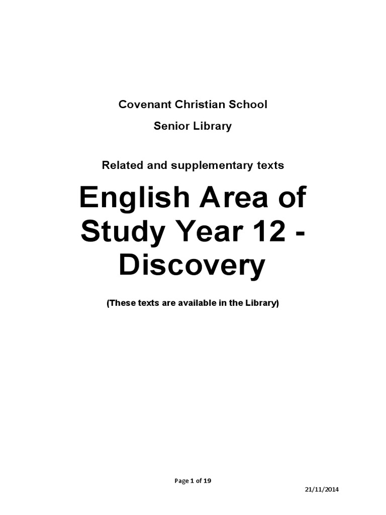 Senior Library English Area of Study Year 12 Discovery Related and