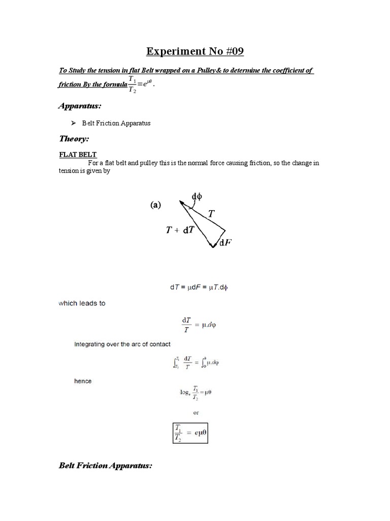 Belt Friction Experiment Results | PDF | Belt (Mechanical) | Friction