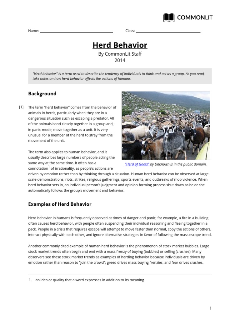 CommonLit Herd Behavior PDF Herd Behavior