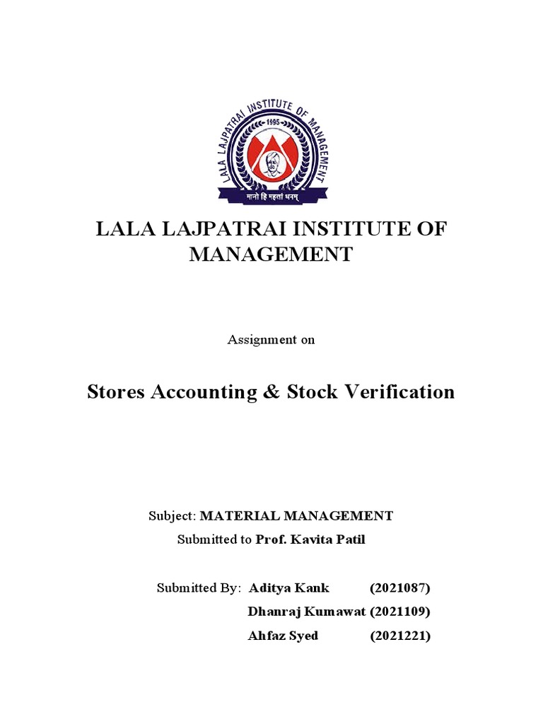 STORES ACCOUNTING and STOCK VERIFICATION PDF Inventory Business