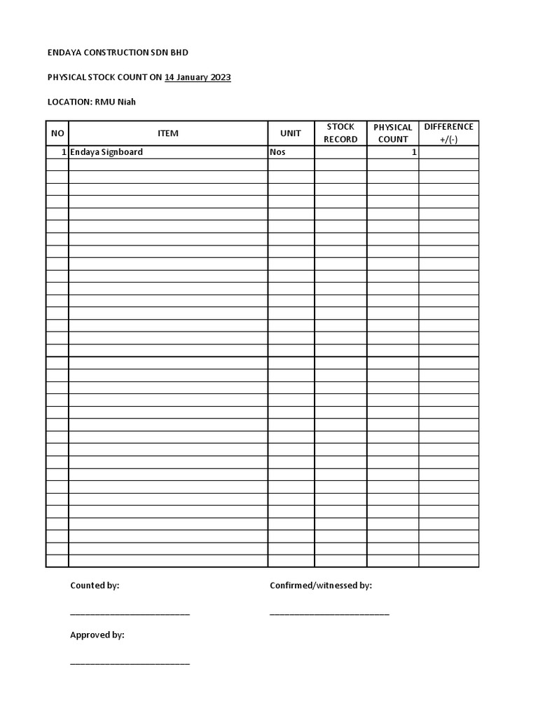 Stock Count Sheet RMU Niah Office PDF PDF