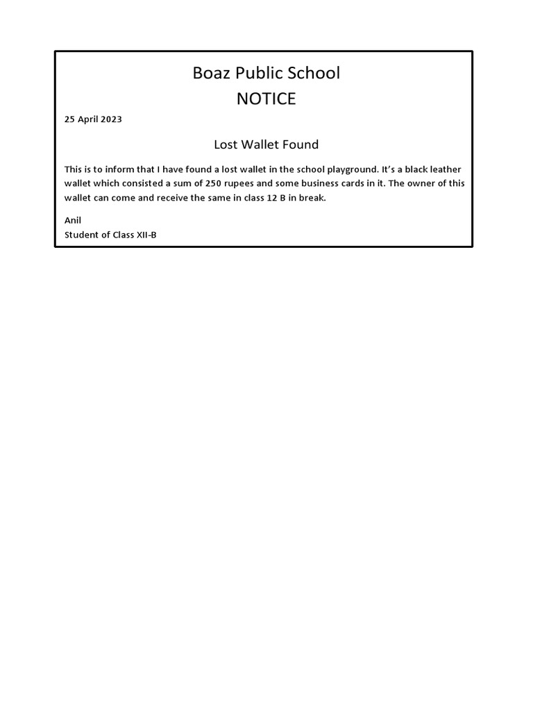 Lost Black Leather Wallet Notice | PDF