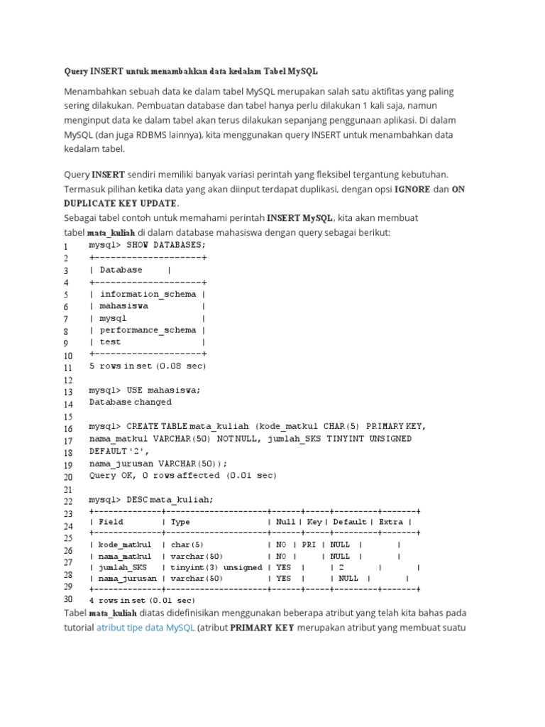 Query INSERT Data di MySQL | PDF | Komputer