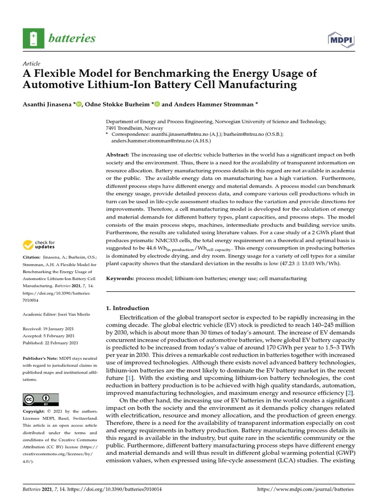 A Flexible Model-Lithium-Ion Battery Cell Manufacturing | PDF ...