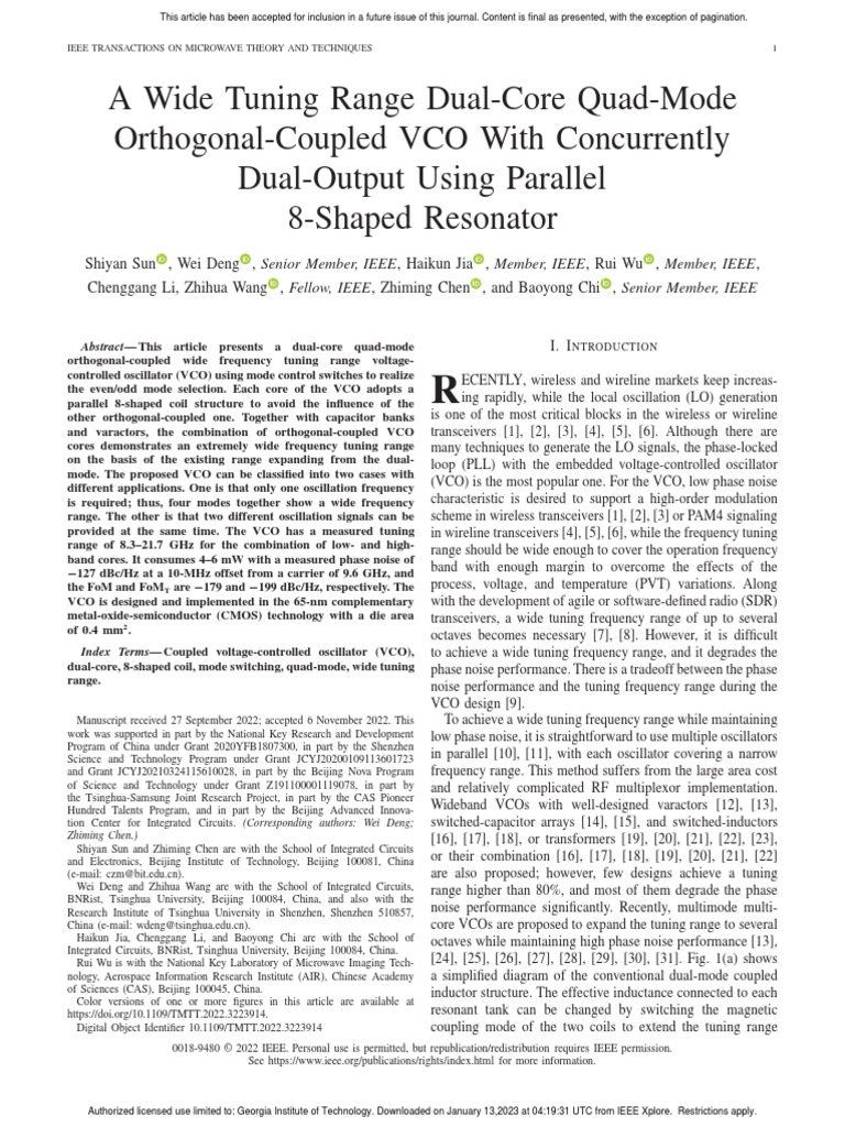 A Wide Tuning Range Dual-Core Quad-Mode Orthogonal-Coupled VCO With ...