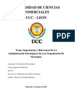IMPORTANCIA Y RELEVANCIA DE LA ADMINISTRACION ESTRATEGICA EN LAS ORGANIZACION DE NICARAGUA