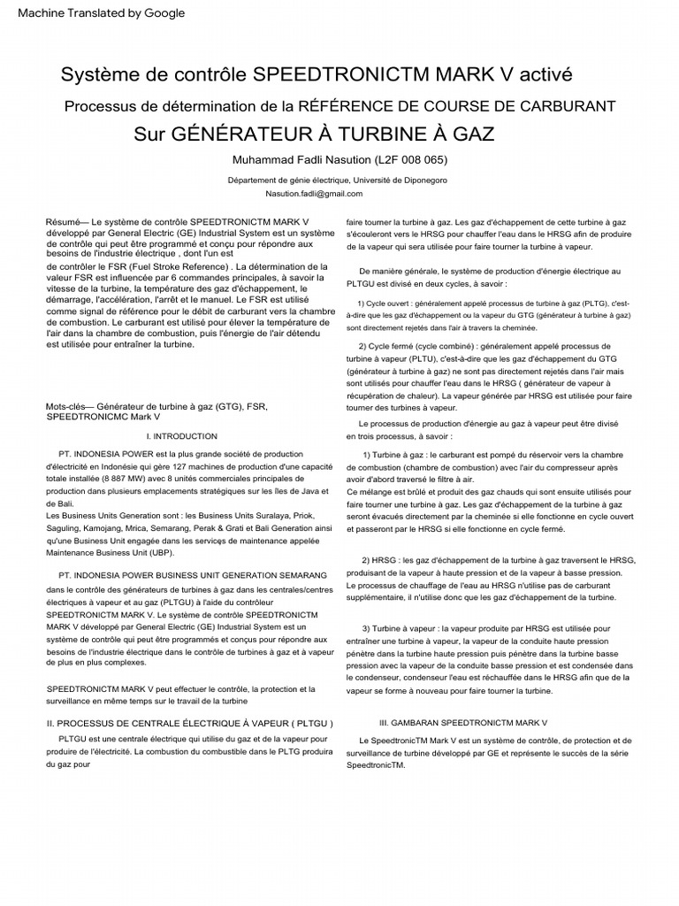 Système Speedtronic Mark V en centrales | PDF | Turbine | Turbine à gaz