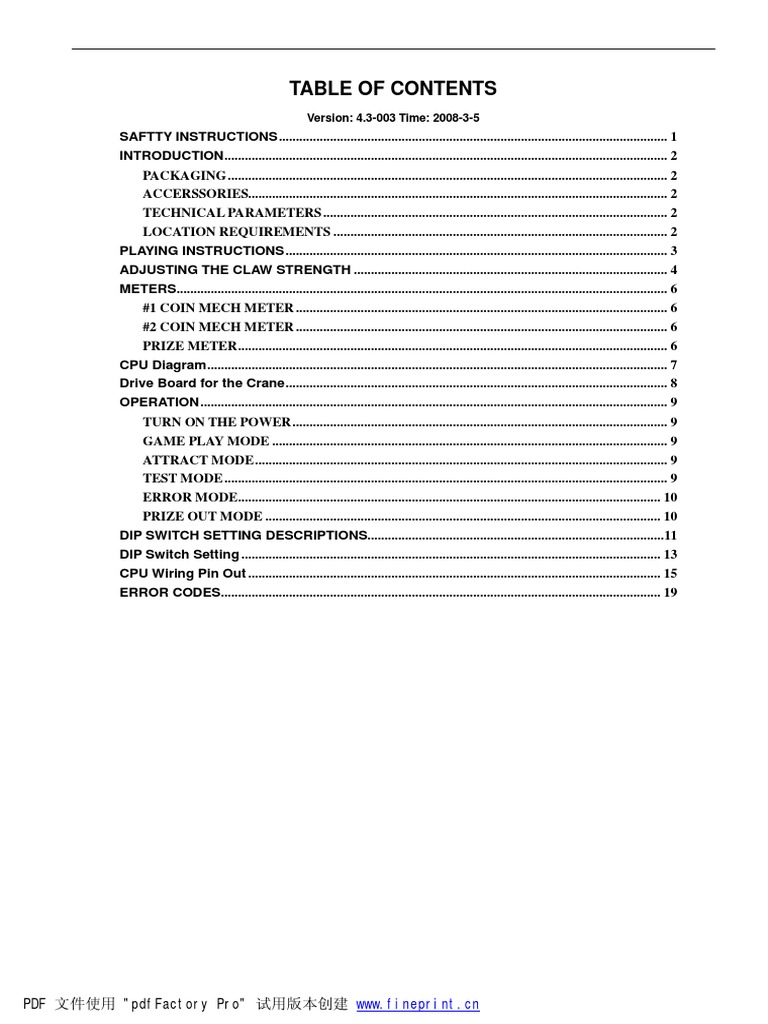 31 Single Claw Crane Machine V4.3 003 Manual PDF Ac Power Plugs And