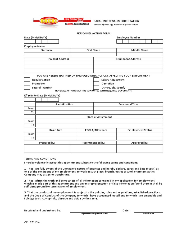 Personnel Action Form Overview | PDF | Employment | Government