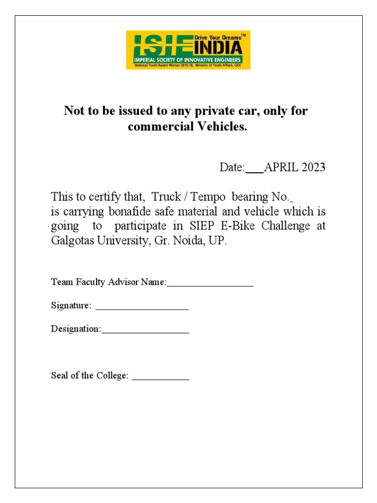 Vehicle Entry Pass E-Bike | PDF