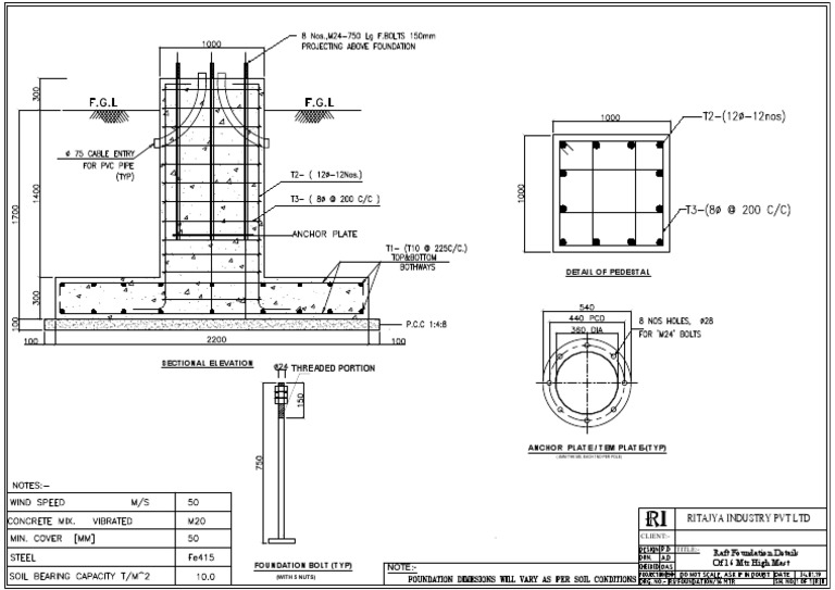 16m High Mast Foundation Details | PDF