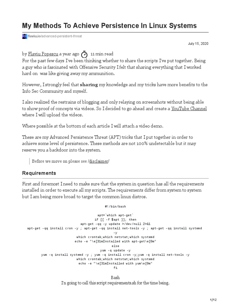 My Methods To Achieve Persistence in Linux Systems | PDF