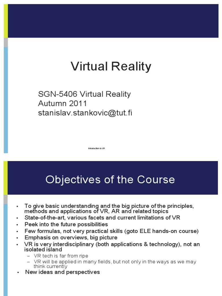 Virtual Reality (Slide 2011) PDF | PDF | Games & Activities | Computers