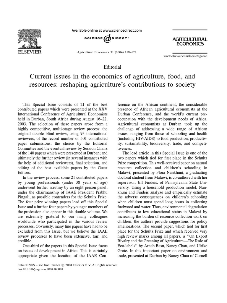 Current Issues in The Economics of Agriculture, Food, and Resources