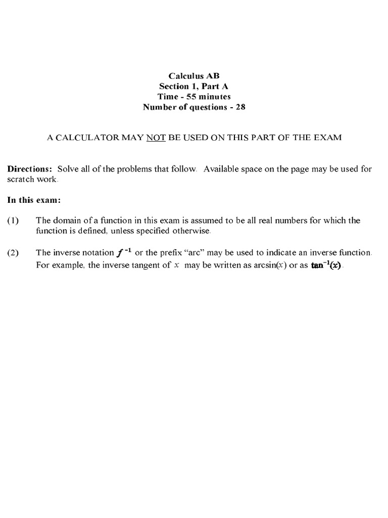 APCalAB - PT01 - Section1 - Part A PDF | PDF | Derivative | Function ...