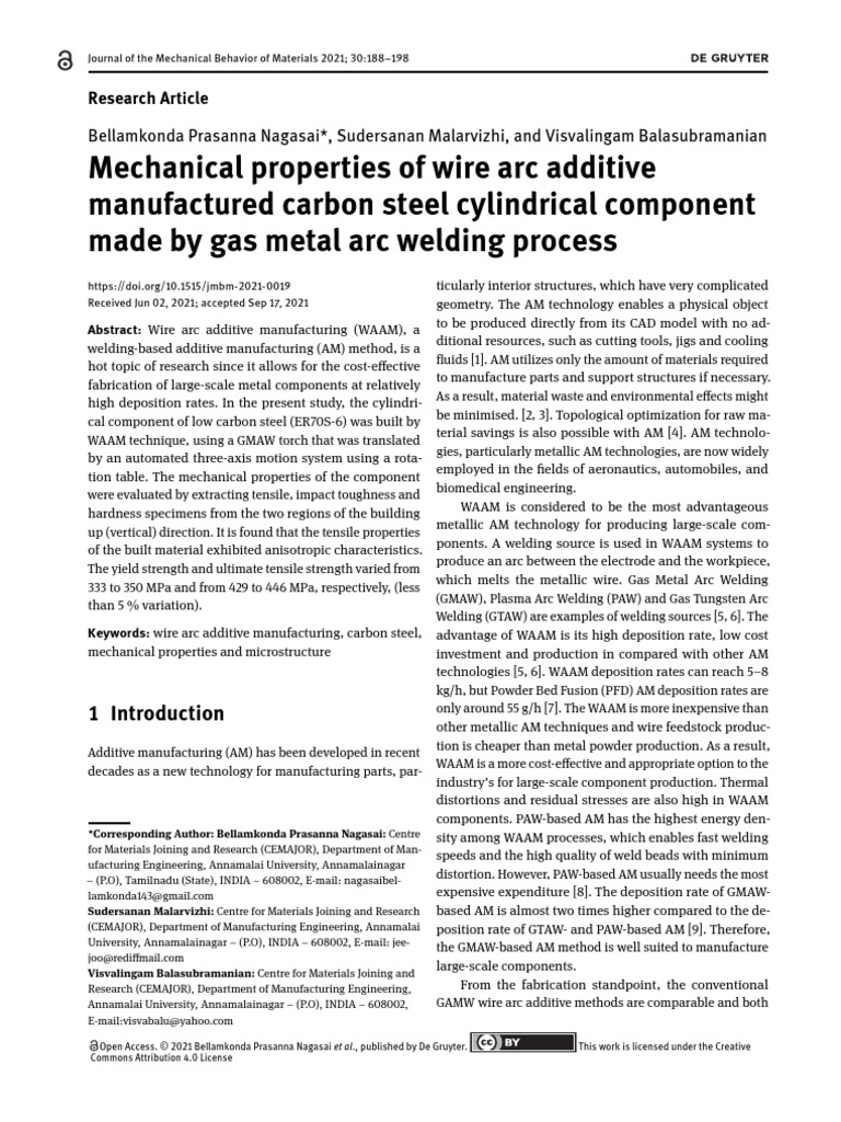 Mechanical Properties of Wire Arc Additive Manufactured Carbon Steel ...