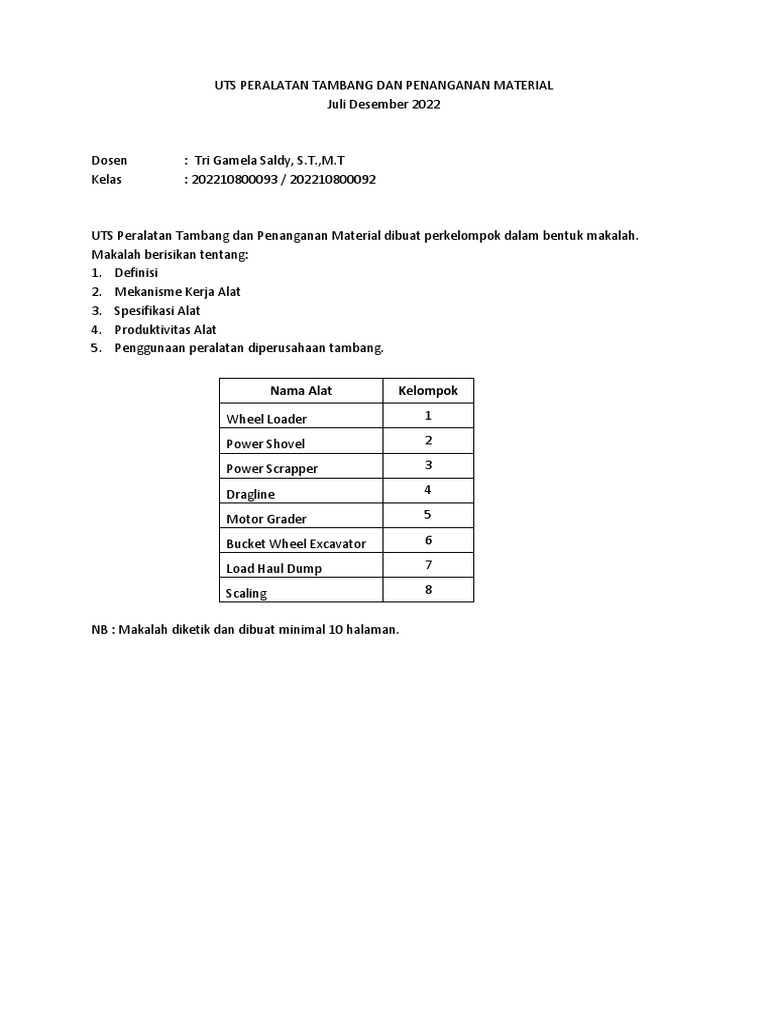 UTS Peralatan Tambang dan Material | PDF