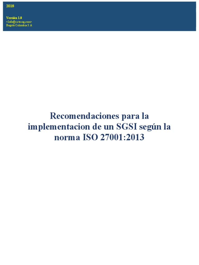 Recomendaciones Implementacion Sgsi Iso 27001 2013 Pdf Seguridad De