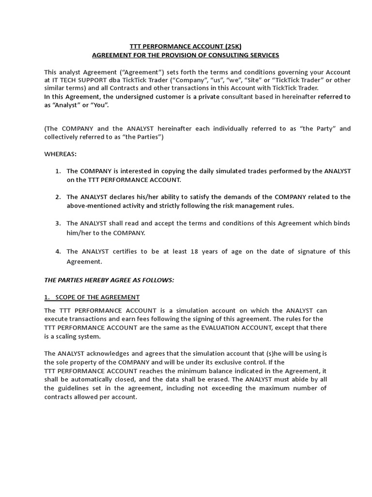 TTT Performance Account Agreement 25K Direct - Docx 1 | PDF | Finance ...