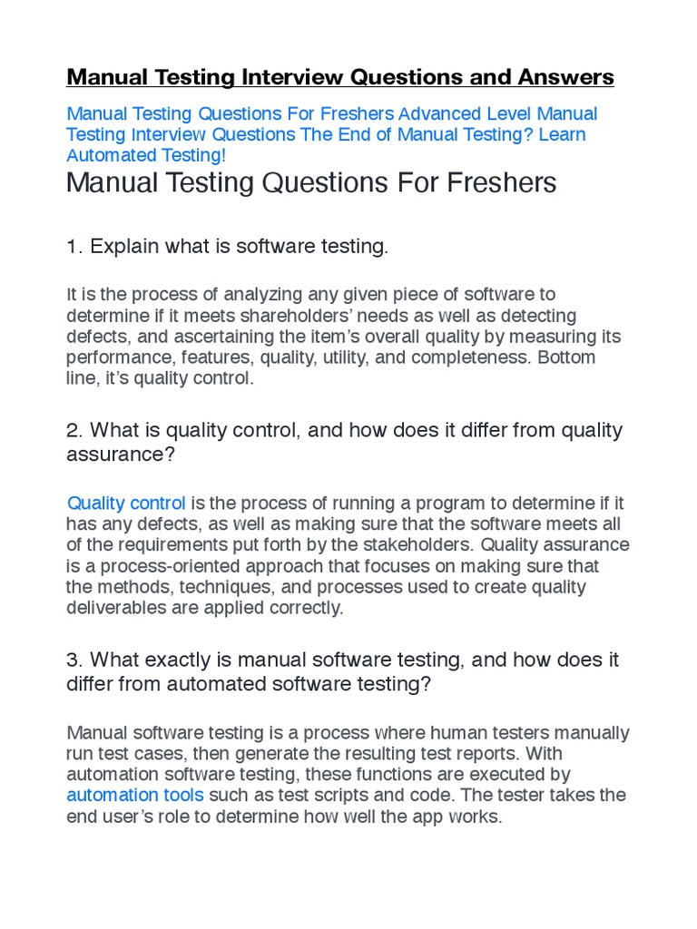 Manual Testing Interview Questions and Answers | PDF | Software Testing ...