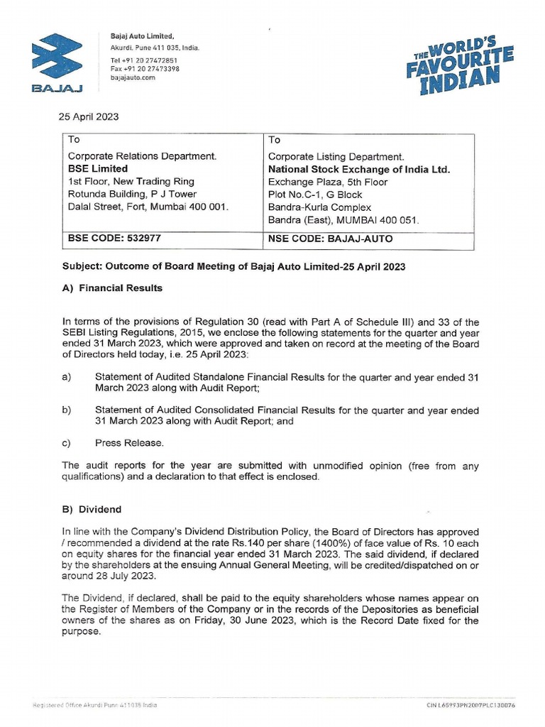 Bajaj Auto 25042023174456 Coveringletteragm Pdf Stock Market