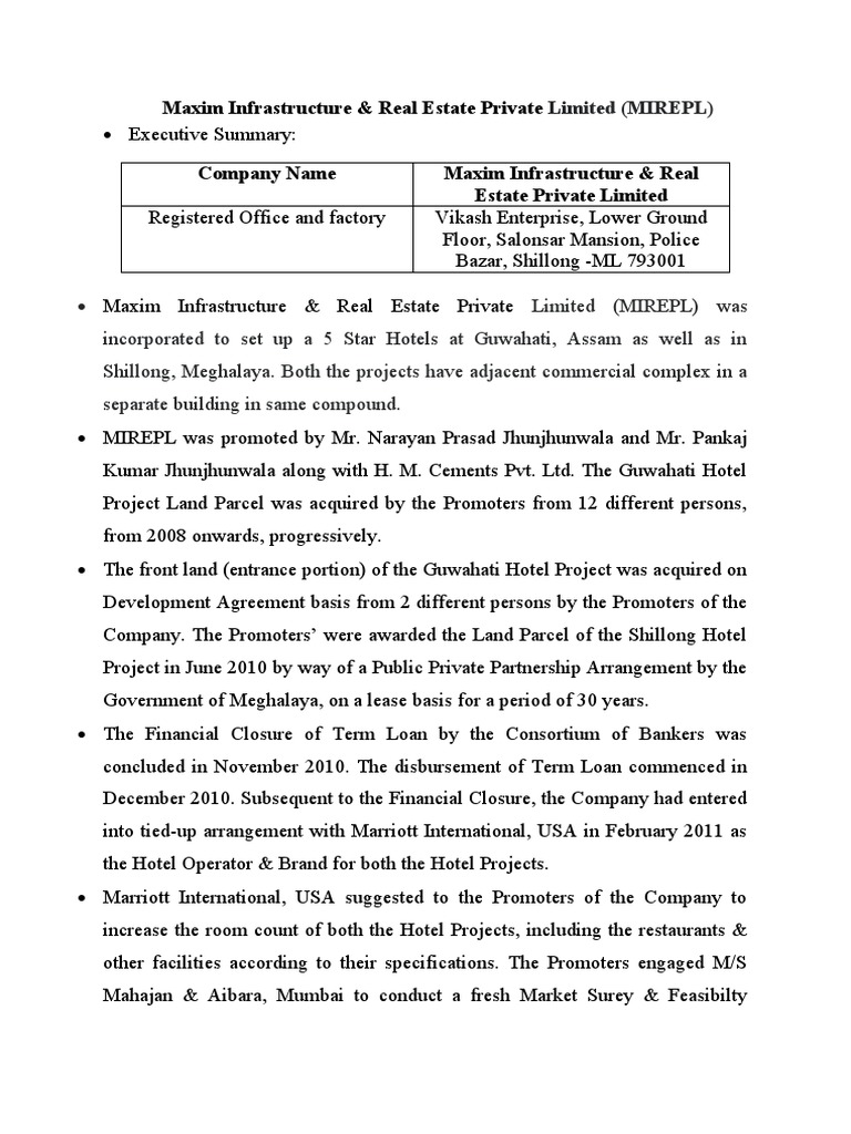Maxim Infrastructure - Note | PDF | Hotel | Banks