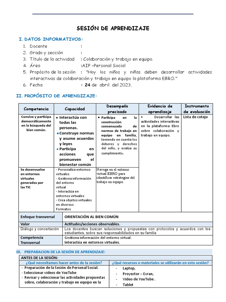 Sesión de Aip P.S 7 | PDF | Aprendizaje | Evaluación